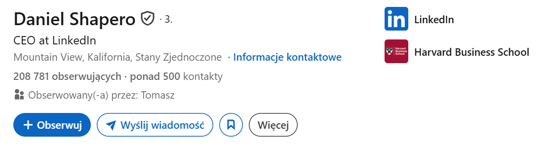 LinkedIn prawnika: sekcja Informacje kontaktowe