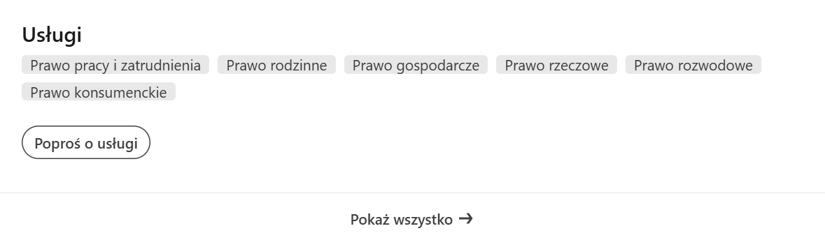 LinkedIn prawnika 2026: sekcja Usługi